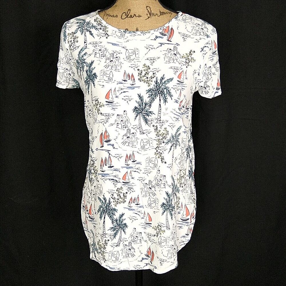LC Lauren Conrad Coastal Print Top Beachy Resort Vacation Short Sleeve sz S
